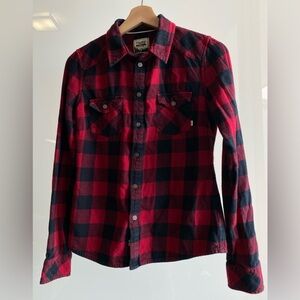100% cotton TNA Red and Black Plaid Shirt, Size S  EUC